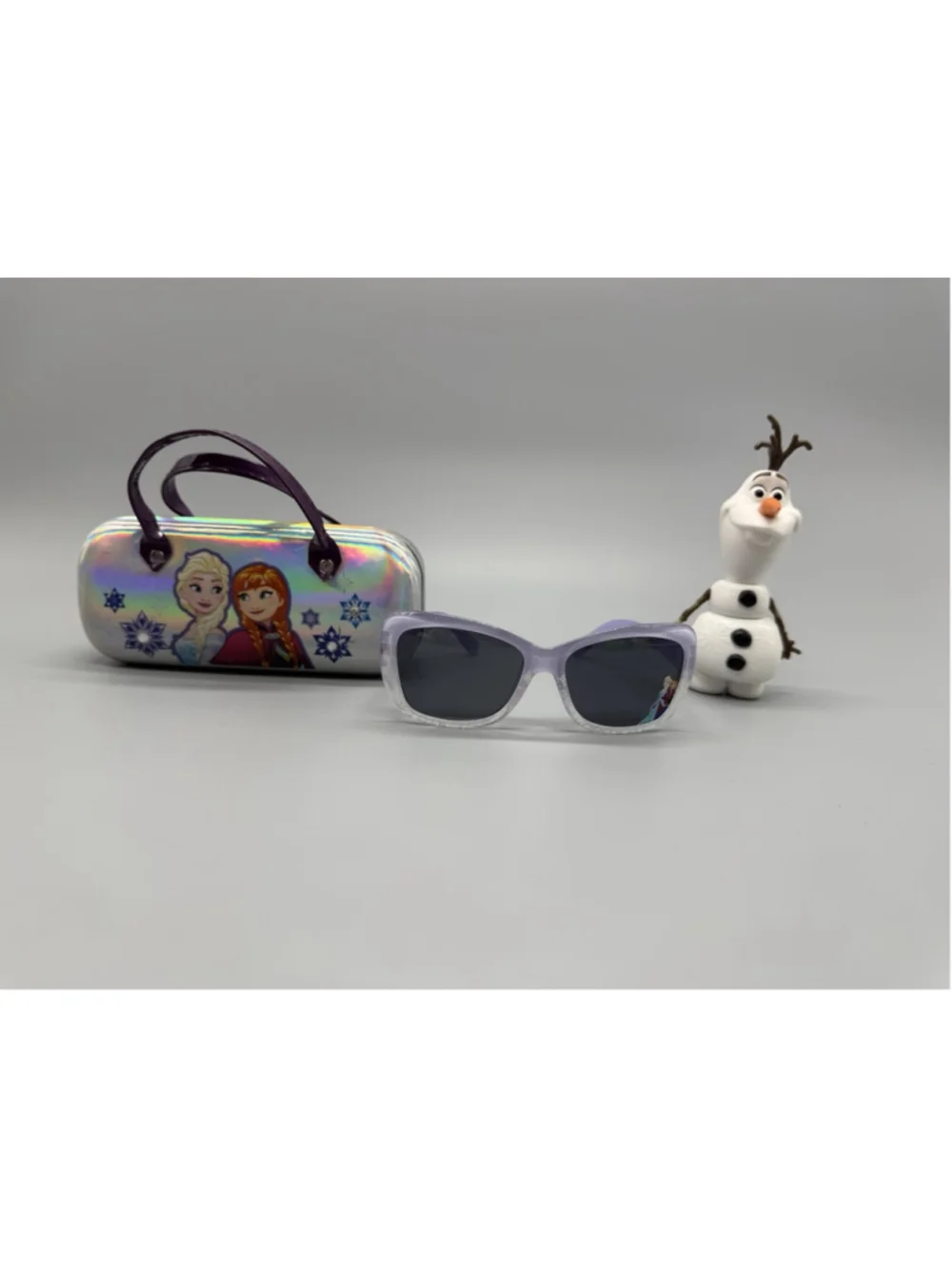 Disney Frozen Purple Silver Sunglasses & Case Holographic & Olaf Elsa Anna